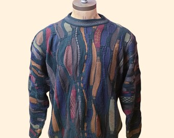 1980s Cuggi Earth Tone Sweater ~ Extra Large ~ Coogi Australia