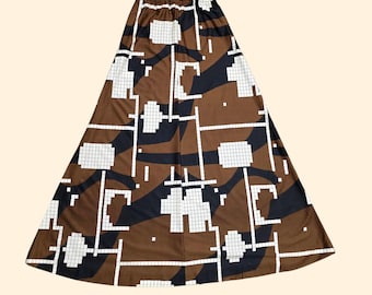 1960s Op-Art Print A-Line Maxi Skirt ~ Small Medium ~ Mod Brown Black White