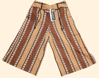 1960s Deadstock Brown Stripe Gauchos ~ Small ~ Boho Culottes Capri High Rise