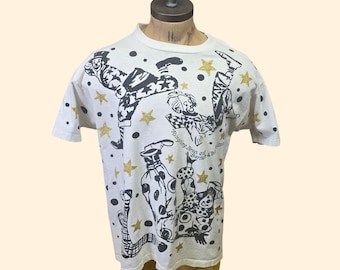 1990s Ringling Brothers Circus All Over Print T Shirt ~ Extra Large ~ Clown Glitter Single Stitch