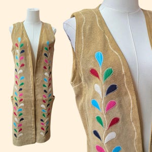 1960s Boho Suede and Leather Patchwork Duster Vest ~ Large