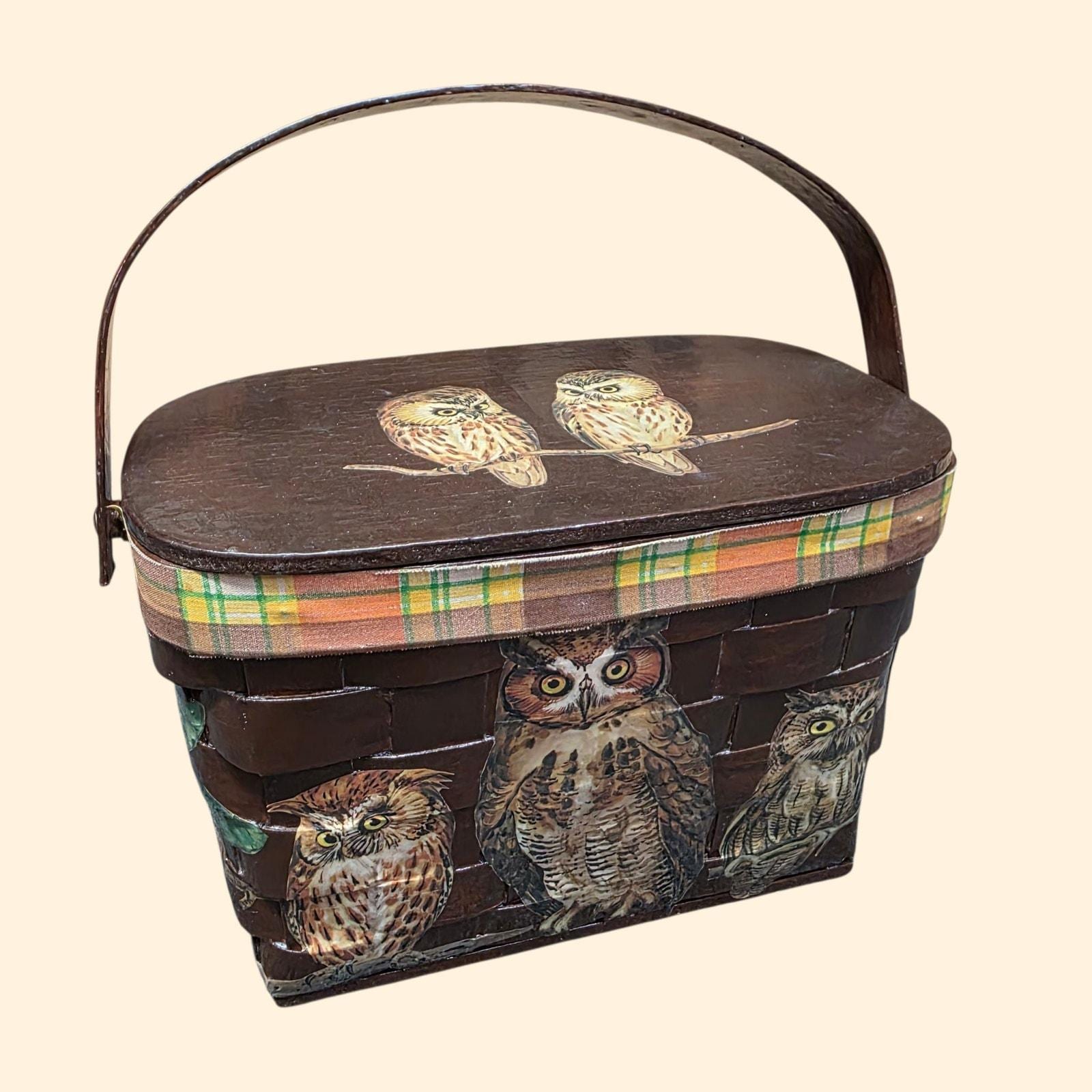 1960s Decoupage Owl Basket Purse