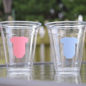 20+ Onesie Gender Reveal Cups, Onesie Decals, Plastic Baby Shower Cups, First Birthday Cups, Baby Onesie Cups, Boy Girl Twins Baby Shower