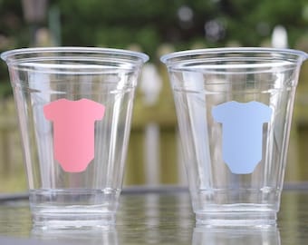 20+ Onesie Gender Reveal Cups, Onesie Decals, Plastic Baby Shower Cups, First Birthday Cups, Baby Onesie Cups, Boy Girl Twins Baby Shower