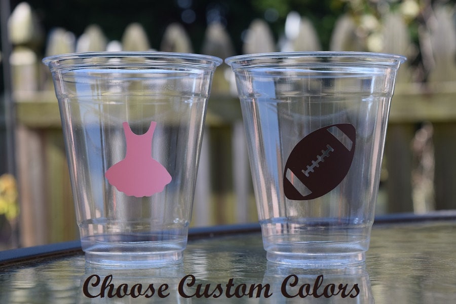 20+ Touchdowns or Tutus Gender Reveal Cups or Decals, Touchdowns or Tutus Stickers, Disposable Baby Shower Cups, Footballs or Tutus Stickers