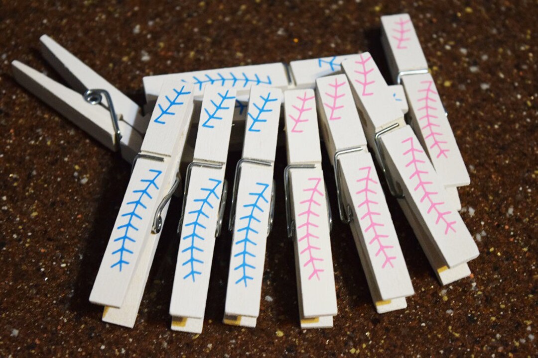 Baseball Gender Reveal Clothespins Baseball Clothespins Etsy