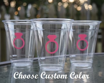 20+ Diamond Ring Cups, Plastic Engagement Ring Cups, Bridal Shower Cups, Wedding Shower, Engagement Party, Bachelorette Party Cups, Decals