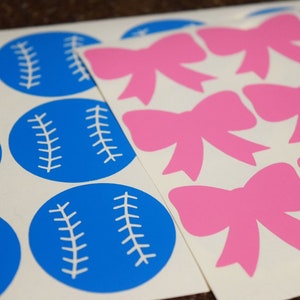 Baseballs or Bows Stickers, Baseballs or Bows Gender Reveal Decals, Vinyl Baseball or Bows Stickers, Gender Guess, Gender Vote, Cup Stickers