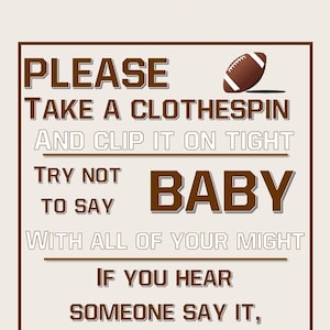 Football Don&#39;t Say Baby Game, Don&#39;t Say Baby Printable, Clothespin Game, Printable Baby Shower Games, Instant Download, Football Baby Shower