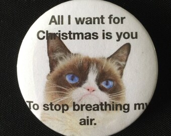 Christmas meme badge, pin, button, santa gift, stocking filler, naughty, nice, bad kitty, dachshund