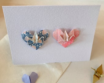 Valentine's Day, Wedding, Anniversary Origami Crane Heart Card