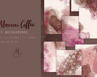 Maroon Coffee Alcohol Ink Background Digital Paper Scrapbook Paper Commercial Use Invitation Abstract Greeting Card Fall Autumn Colors