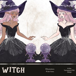 Witch Clip Art - Halloween Clipart - Planner Clipart - Planner Stickers - Hand Drawn Graphics - Hand Drawn Clip Art - Magic Clipart