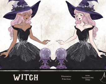 Witch Clip Art - Halloween Clipart - Planner Clipart - Planner Stickers - Hand Drawn Graphics - Hand Drawn Clip Art - Magic Clipart