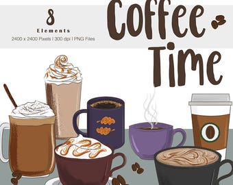 Coffee Digital Clip Art Images PNG Instant Download,Graphics,Invitation,Illustrations, Coffee Elements, hand drawn