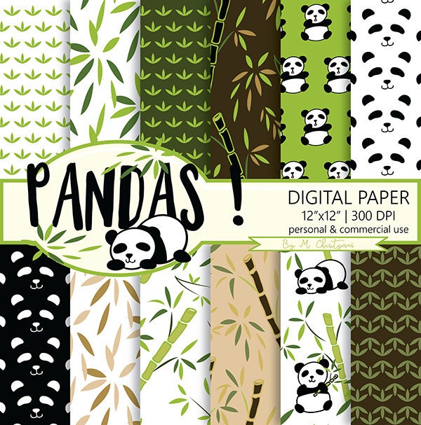 Panda Bamboo Pattern Digital Paper Pack Scrapbook Paper Instant ...