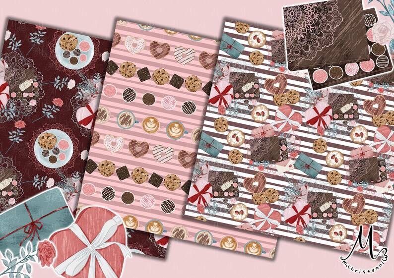 Valentinstag nahtlose Muster Digitalpapier, Scrapbook Papier, Stoff-Design, Geschenk-Wrap-Muster, von Hand gezeichnet Design, persönliche und kommerzielle Nutzung Bild 5