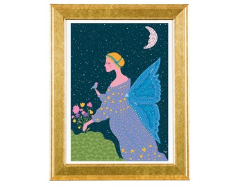 Fairy, Magic Illustration, Fae, Moon, Printable Art