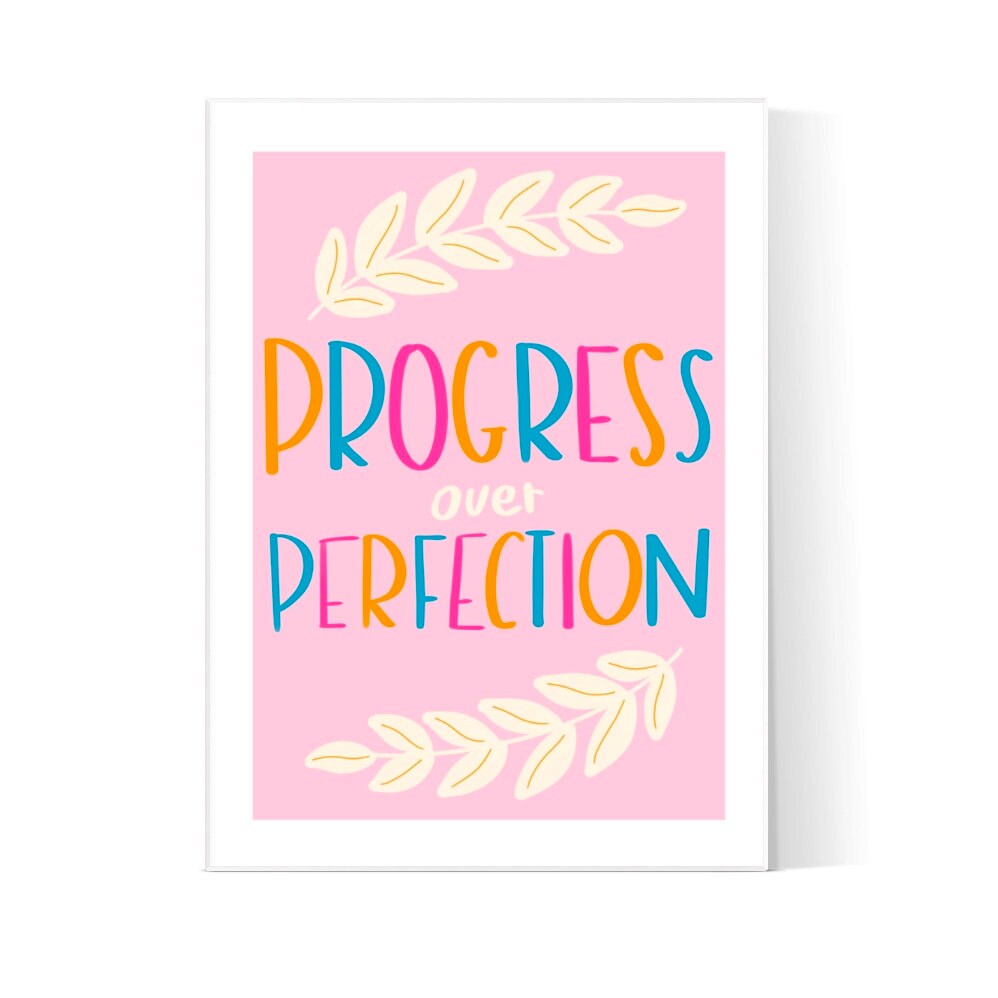 Progress Over Perfection Quote Wall Art Motivational Etsy