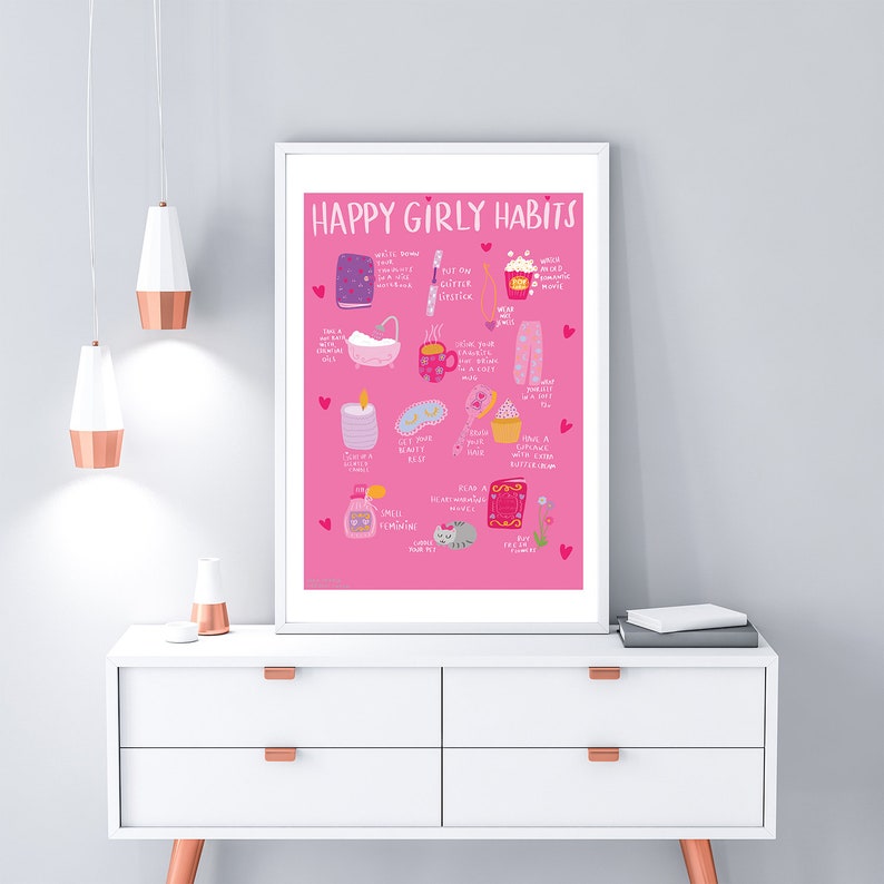 Girly Girl Pink Cute Poster Art Printable Beauty | Etsy