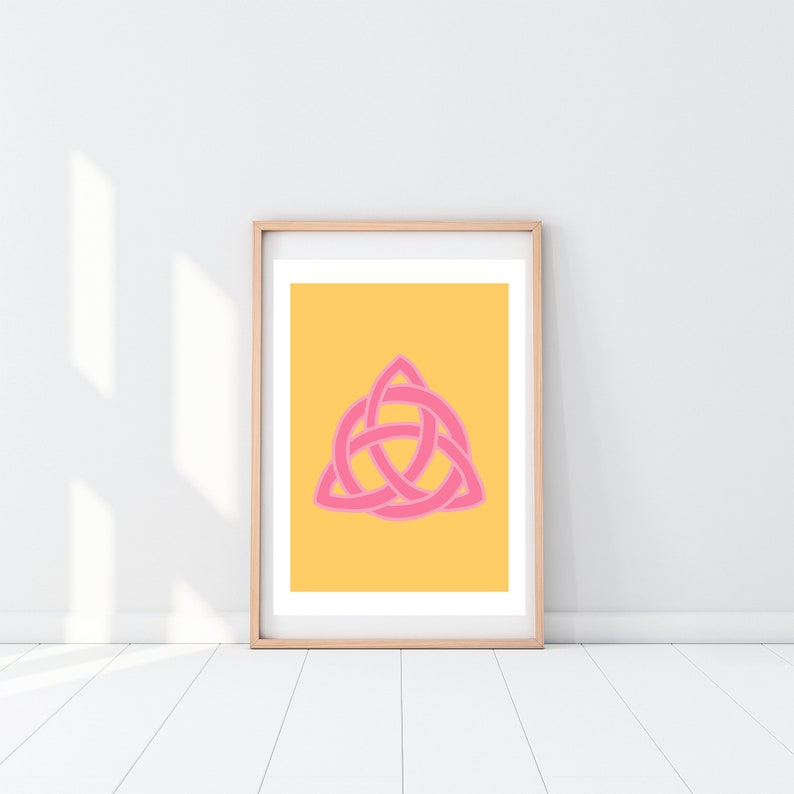 Witchy Symbol Spell Magic Art Gift Digital Triquetra Witch Magical Printable Yellow Protection Illustration Esoteric Pink