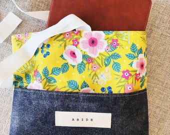 Bible Bag: Yellow Floral and Denim Print, Christian Gift for Women (9.75" x 11.5")