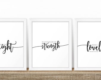Scripture Collection Printables BLACK AND WHITE | Set of 3 | 8x10 Gallery | Typographic Calligraphic Digital Downloads