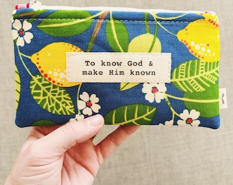 Zipper Pouch: Lemon Floral Print, Christian Gift for Women (7" x 4")