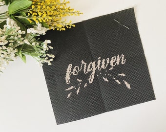 Forgiven - Christian Cross Stitch Pattern Download - Simple - Beginner - EASY -  9 inch - 14 count Aida