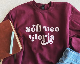 SOLI DEO GLORIA | Christian Apparel | Burgundy Unisex Comfy Weekend Classic Crewneck Sweatshirt