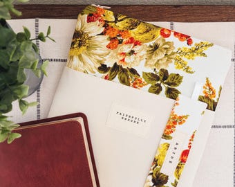 Bible Bag + Bookmark: Creme + Fall Floral Print, Christian Gift for Women (9.75" x 11.5")