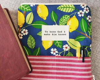Bible Bag: Lemon Floral Print, Christian Gift for Women (9.75" x 11.5")