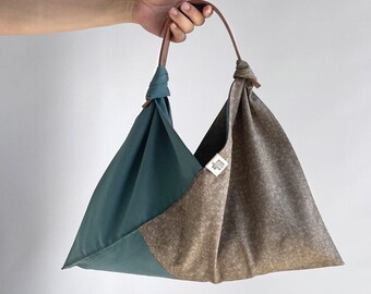 Two-colored AZUMA bag, whip stitch finished, KIMONO fabric, Vintage fabric, hand-sewn