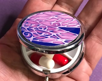 Deep Purple Handbag Size Tablets Box - Small Medicine Storage Container -  Goth Dragonfly Pocket Pill Box -