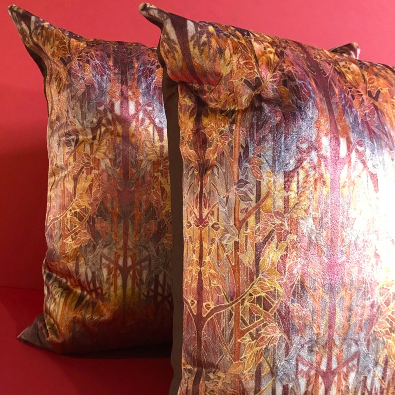 Throw Pillow Terracotta Grey Trees Print Settee Cushion in - Etsy