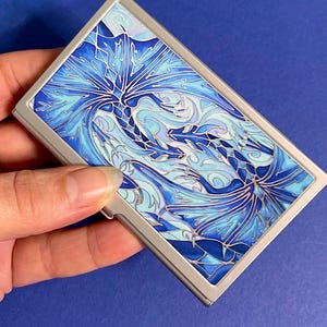 Deep Blue Dragons Visitenkartenetui - Metall Visitenkartenhalter - Blue Love Dragons Print Kartenetui - Vorstellungskartenetui