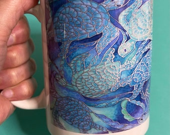 Blue Aqua Schildkröten Tee-Kaffeetasse in extra großen und regelmäßigen Größen, Untersetzer für Box-Set - großartiges Geschenk für Kollegen, Tee- oder Kaffeeliebhaber