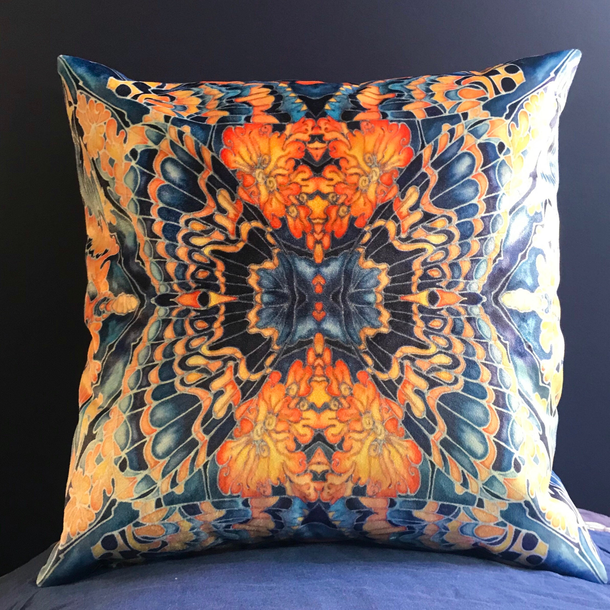 Blue Grey Gold Butterfly Cushion Luxury Velvet Repeat Print Etsy UK