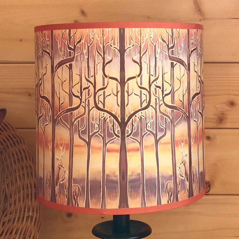 Caramel Deco Style Trees Table Lamp Shade Stained Glass Look Sunset Trees Ceiling Light Shade Tree Branches Art Lampshade