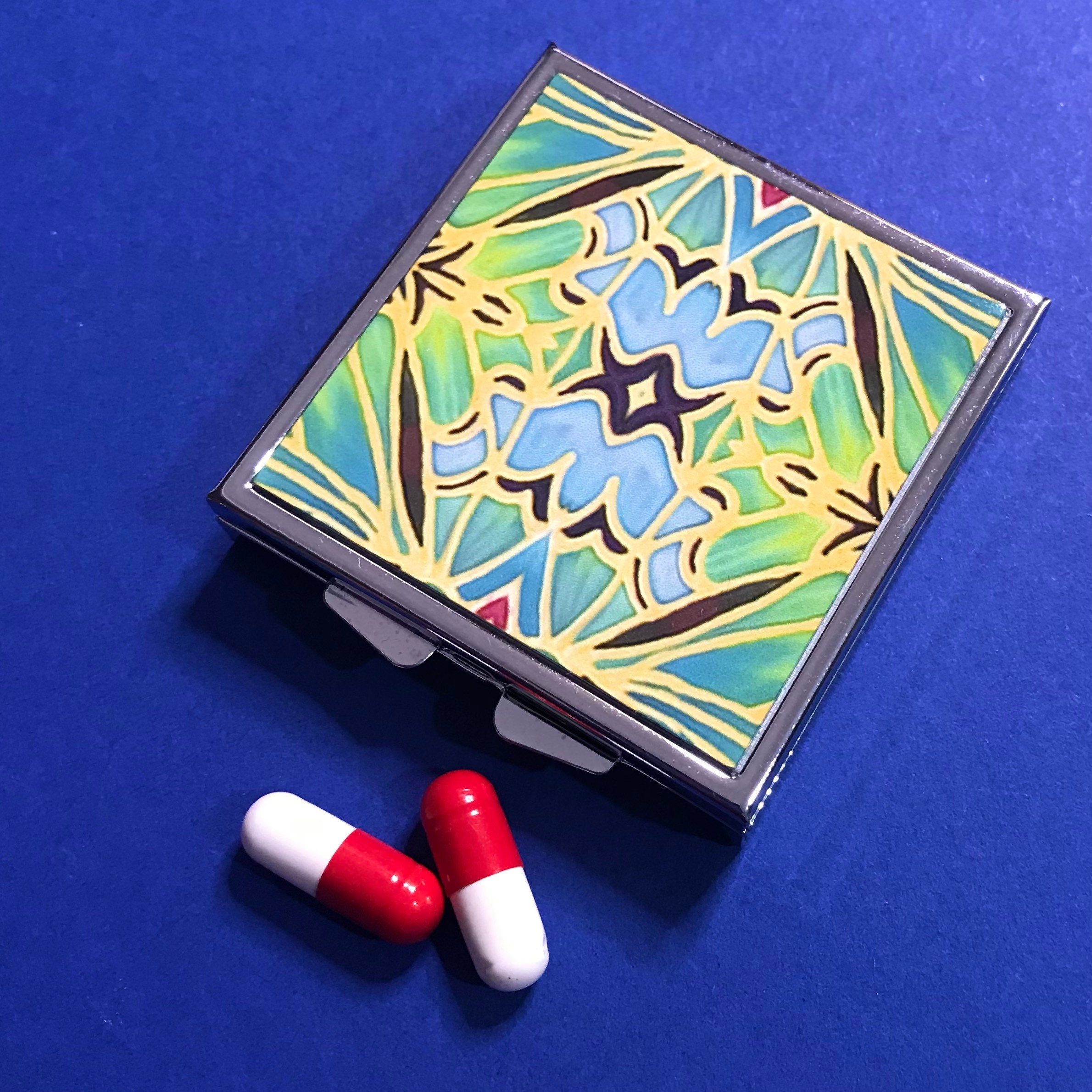 Creative Pill Box Bold Art Deco Style Pocket Pill Box - Large Pill Container for Handbag ...