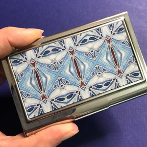 Cooler blauer Delft Twist Visitenkartenetui - Metall Visitenkartenhalter - Kreditkartenetui - Vorstellungskartenetui