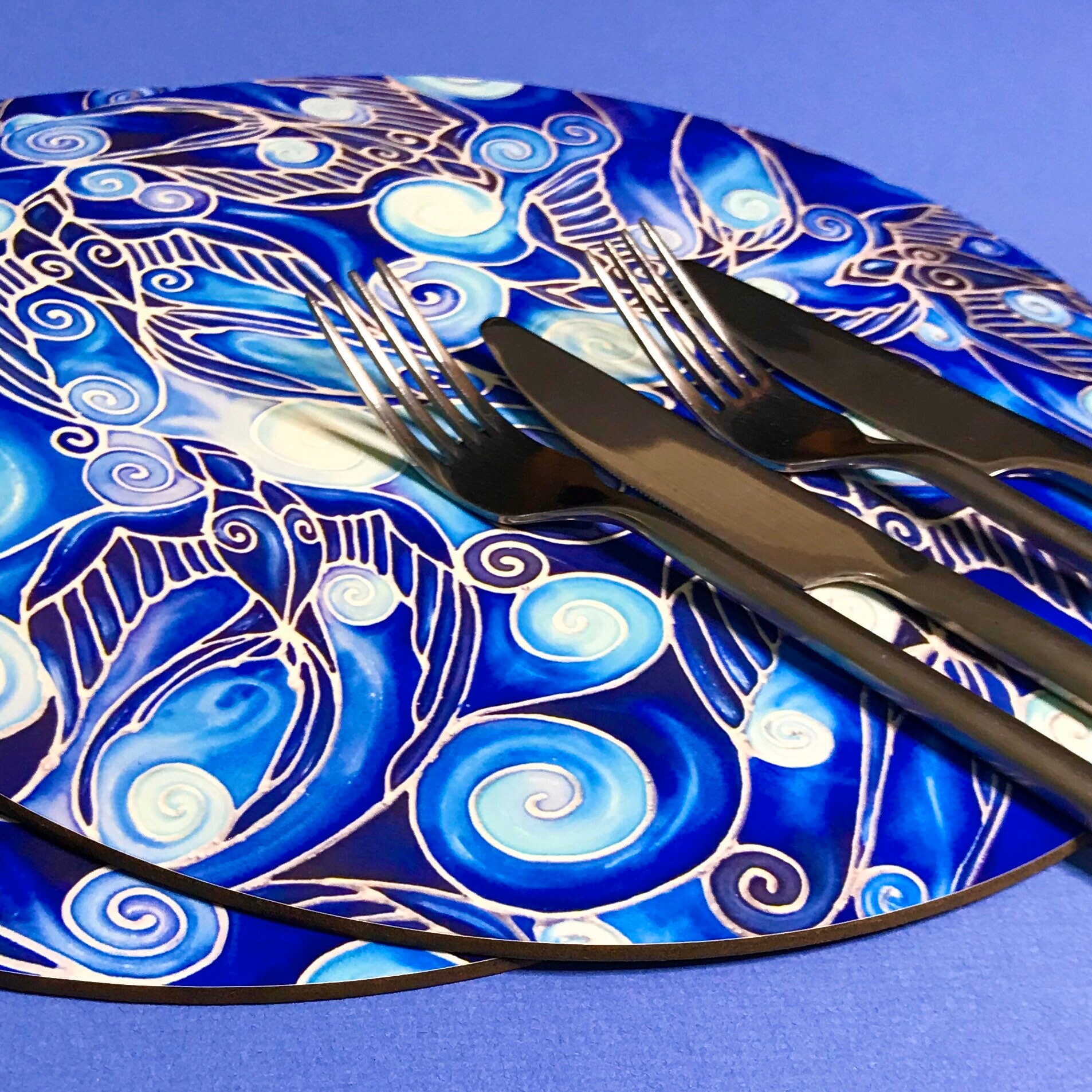 Swallows Round Placemat Blue Navy Blue & Prussian Blue Etsy UK