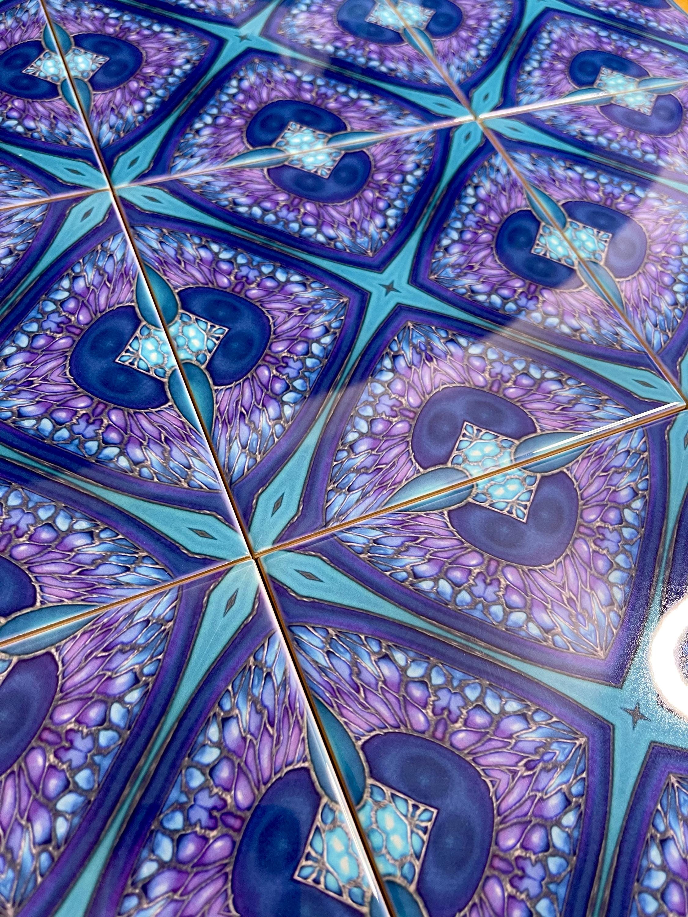 Persian Star Bathroom Ceramic Wall Tile - Kaleidoscope Blue Green