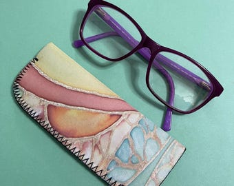 Green and Gold Slip On Glasses Case -SALE 50% OFF Abstract Circles Soft Washable Fabric Pouch - Padded Protective Reading Glasses Cover Gift