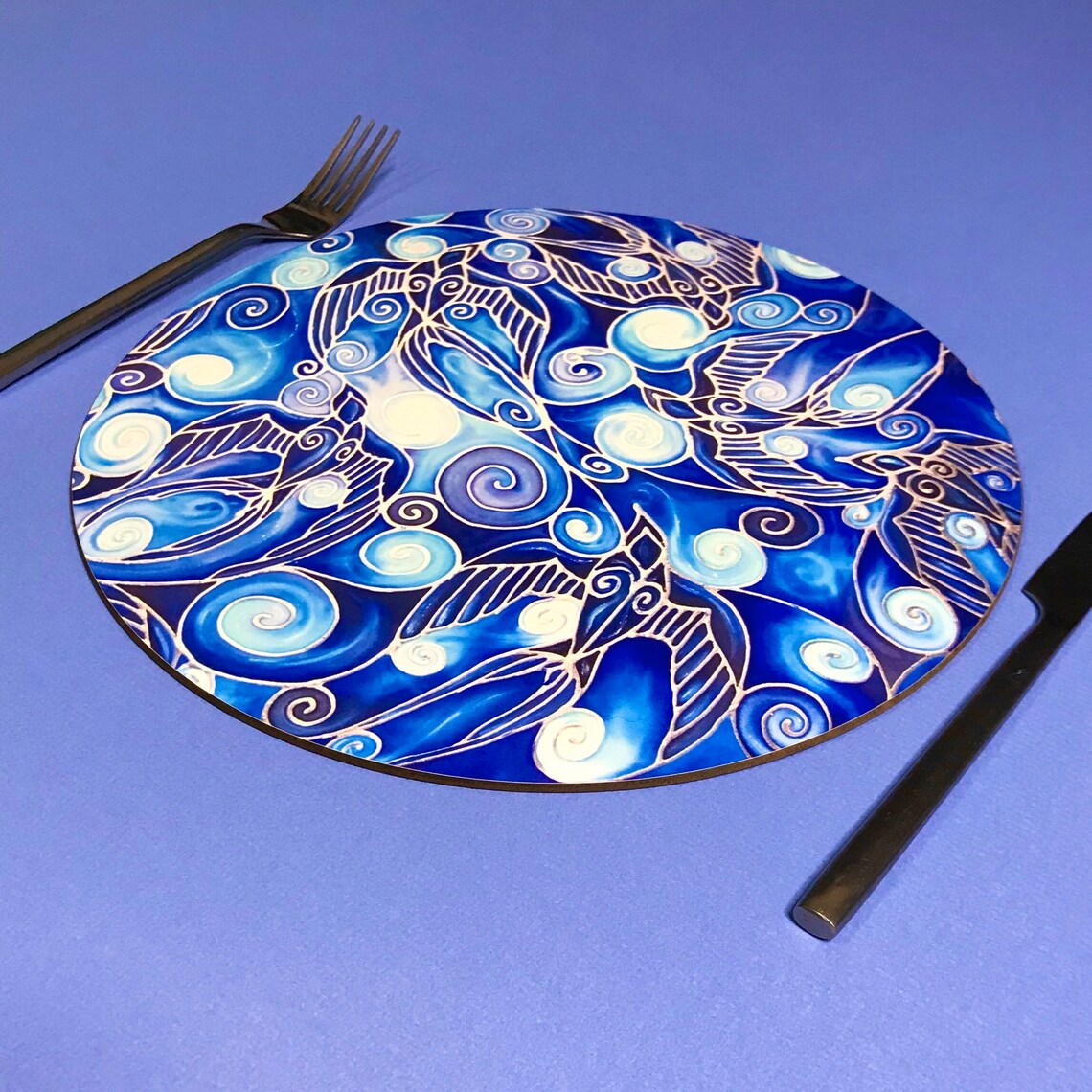 Swallows Round Placemat Blue Navy Blue & Prussian Blue Etsy UK