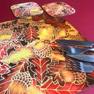 Fall Rectangular Placemats & Coasters - Autumn Leaves Dining Decor - Contemporary Leaves Tablemats - Hard Wearing Melamine Style Tableware