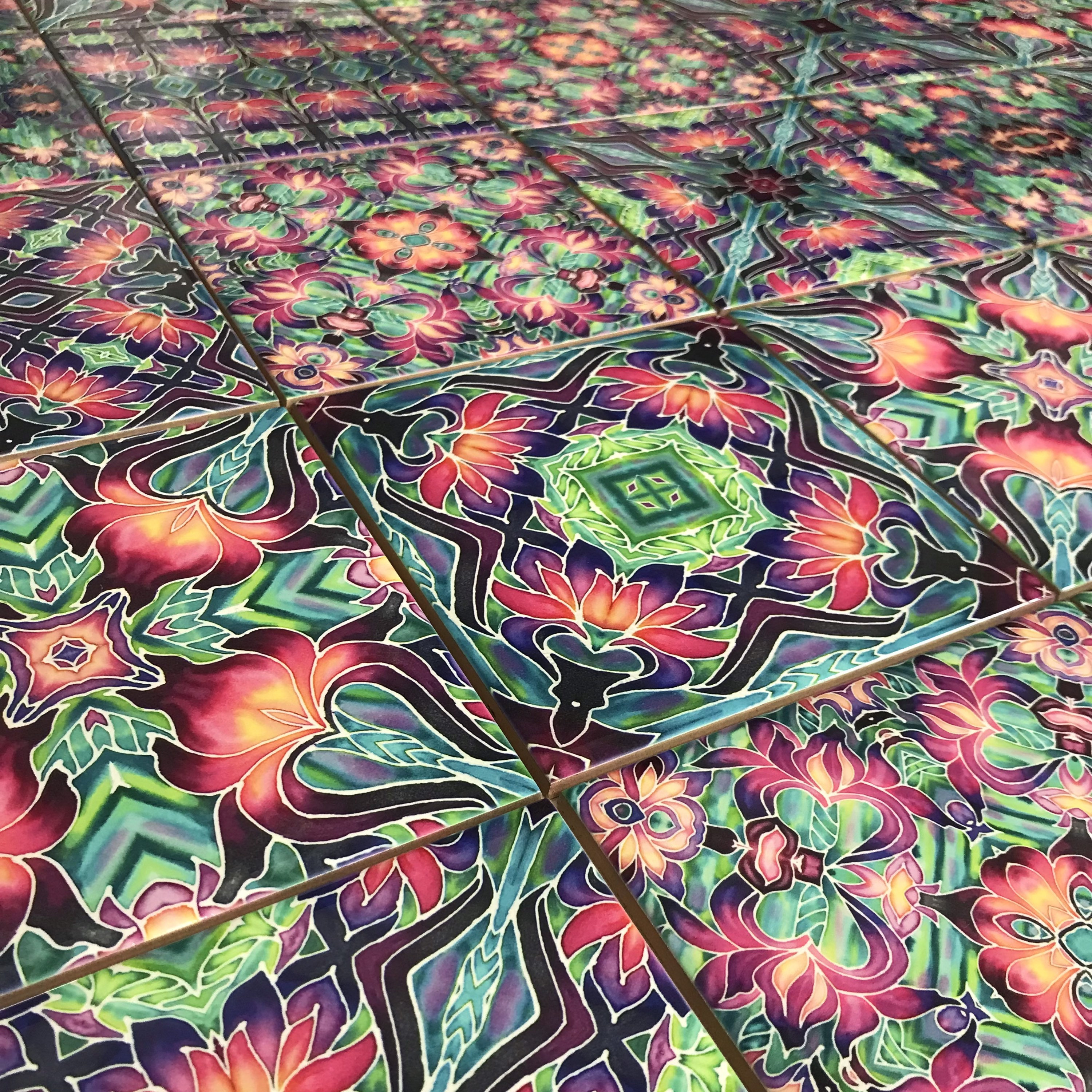 Mixed Set of 20 Hand Printed Purple Iris Tiles - Kaleidoscope