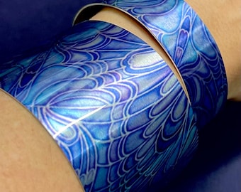 Blueberry Butterfly Sparkly Cuff Bracelet - Contemporary Womens Bangle Jewellery - Modern Design Jewelry in Blue Lilac Hues.