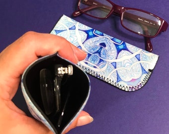 Seashell Soft Fabric Glasses Case Slip on Spectacles Case in Blue