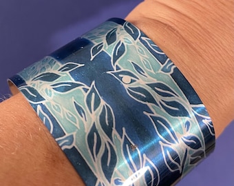 SALE Contemporary Tree Cuff Bracelet - Teal Blue & Green Jewellery Bangle Birthday Gift For Her - Contemporary Jewelry Art